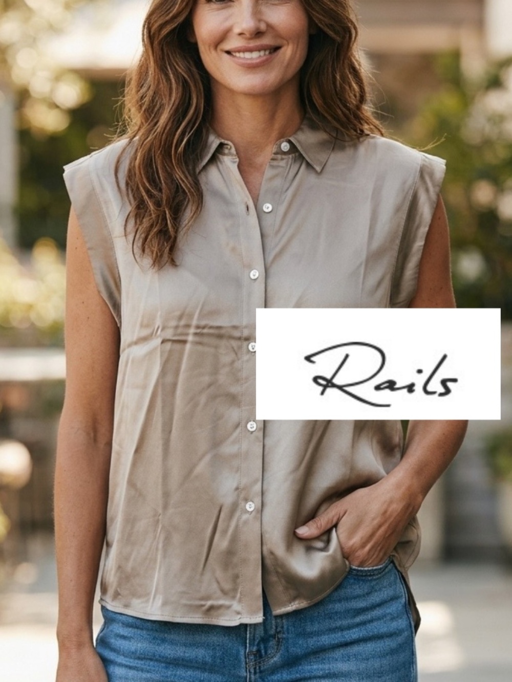 NWOT Rails olive silk cap sleeve blouse, S,  CB2652